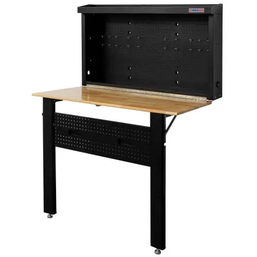 Établi mural pliable 120 x 60 cm – panneau perforé avec 20 crochets – Holzmann Super Prix