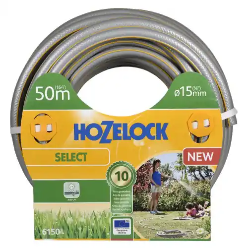 Meilleure Vente Tuyau d’arrosage anti UV – gris bandes 3D jaune – 15mm – 15m – HOZELOCK