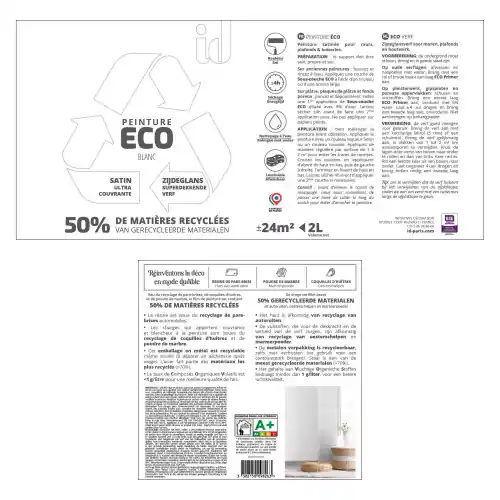 Peinture blanc mur / plafond ID Eco satiné 2 l - ID Offre Limitée