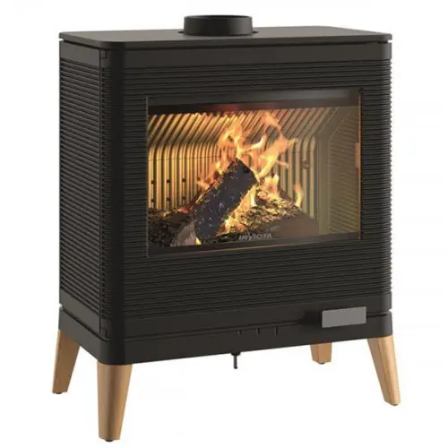 Poêle à bois KAZAN ZEN + Pieds bois – 9 kW – Rdt 76% – B. 58 cm – Fonte anthracite – Invicta Commande En Gros