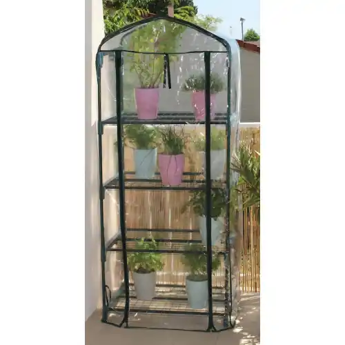 Serre de balcon 4 niveaux avec housse PVC - L. 69 x P. 49 x H. 160 cm - Made in France - Jany Pas Cher