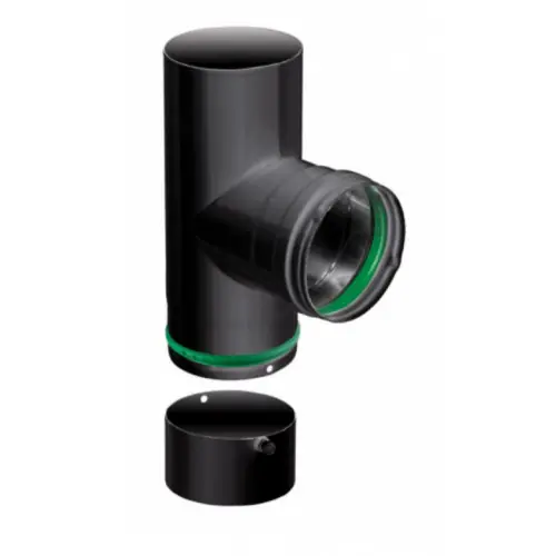 Coude T de 90° d‘angle – avec tampon – émail 0.7MM – noir – Ø80 – Isotip – Joncoux Super Prix