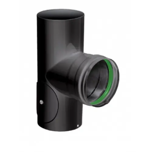 Coude T de 90° d‘angle – avec trappe de visite – émail 0.7MM – noir – Ø80 – Isotip – Joncoux Offre Exclusive