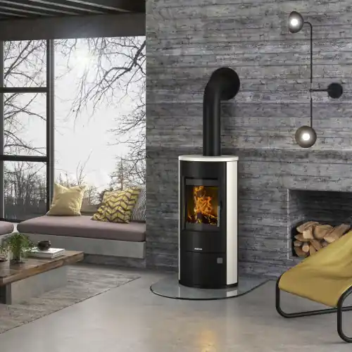 Poêle à bois Austin 5 Acier Noir - Pierre Cream 5kW - Justus Dernière Chance