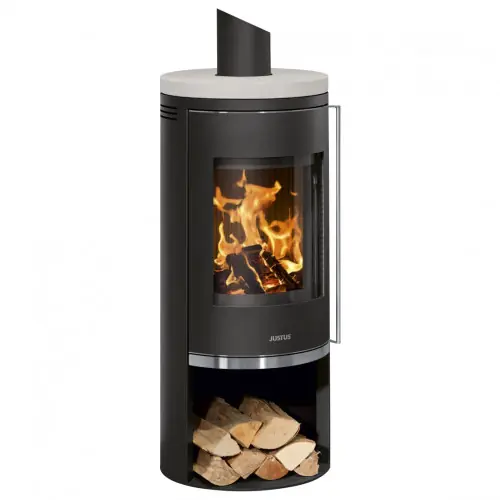 Soldes Poêle à bois Faro 2.0 Acier Noir - Plaque de Recouvrement Calcaire Crème - 6,0 kW - Justus