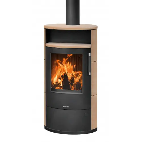 Offre Spéciale Poêle à bois Island 7 2.0 Acier Noir – Céramique Corretto – 6,5 kW – Justus
