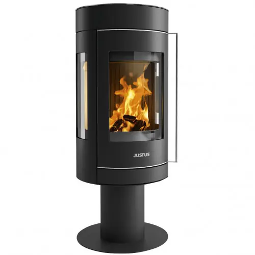 Poêle à bois Meva Acier Noir - Dessus Pierre Ollaire - Porte Fonte 5.5kW - Justus Promotion