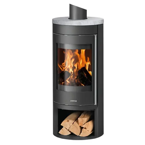 Nouveauté Poêle à bois Mino 2.0 Acier Noir – Dessus Pierre Ollaire, Porte Fonte – 5,5 kW – Justus
