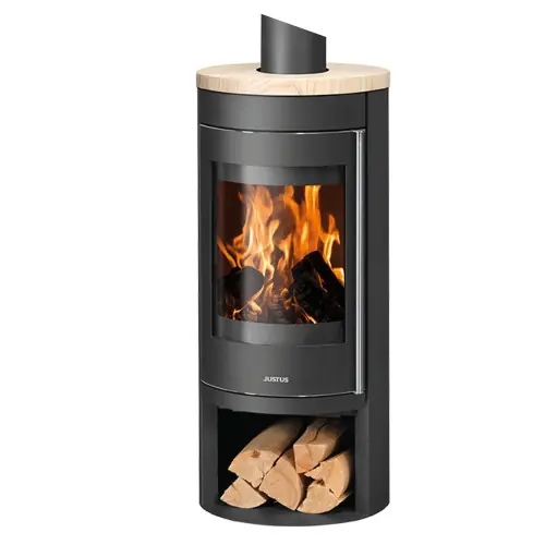 Meilleur Choix Poêle à bois Mino 2.0 Acier Noir – Dessus Pierre Sable, Porte Fonte – 5,5 kW – Justus