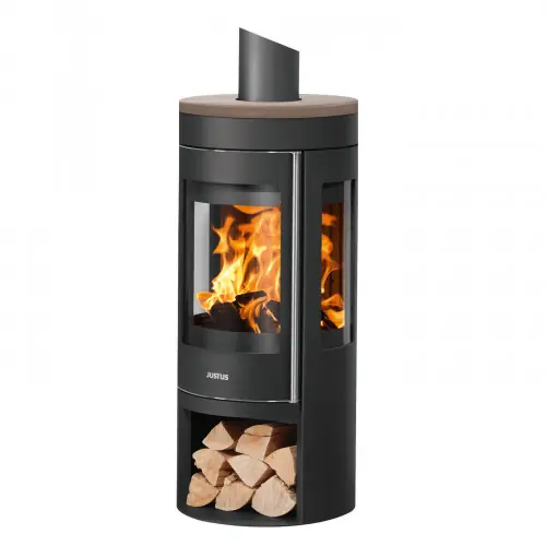Prix Choc Poêle à bois Mino Trios 2.0 – acier noir – dessus céramique grappa 5 kW – Justus