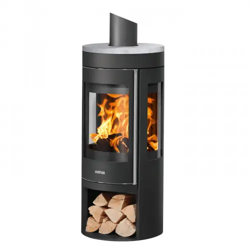 Poêle à bois Mino Trios 2.0 – acier noir – dessus pierre ollaire 5 kW – Justus Prix Choc