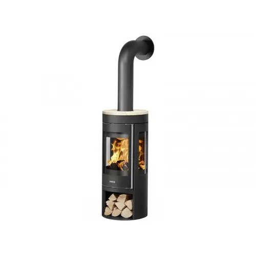 Poêle à bois Mino Trios 2.0 – acier noir – dessus pierre sable 5 kW – Justus Affaire À Saisir