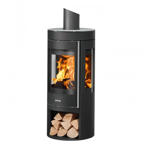Vente Flash Poêle à bois Mino Trios 2.0 – acier noir – dessus verre 5 kW – Justus