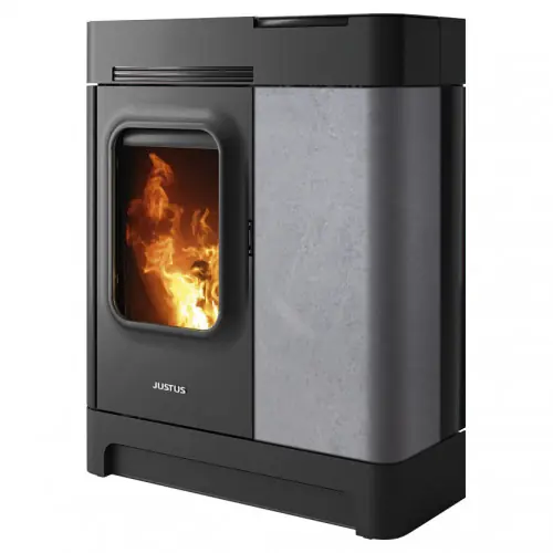 Poêle à granulés Canis XL Acier Noir - Côtés Pierre Ollaire - 2,5-8,0 kW - Justus Retour Gratuit