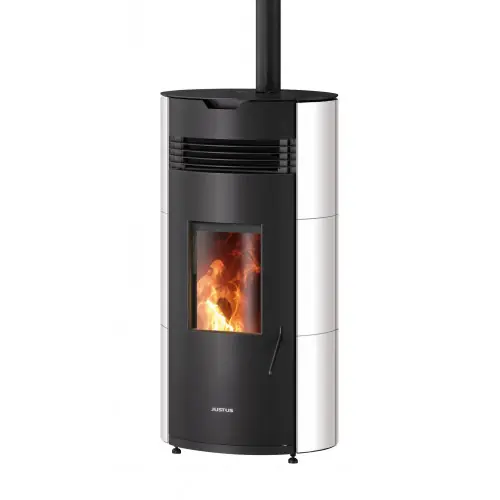 Seulement Aujourd&rsquo;hui Poêle à granulés Norta Blanc, Corps Acier Noir – 2,4-8,0 kW – Justus