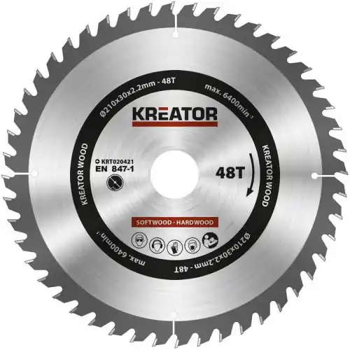 1 lame de scie circulaire 210 mm 2,2 mm 48 dents – alésage 30 mm – Kreator Must-Have