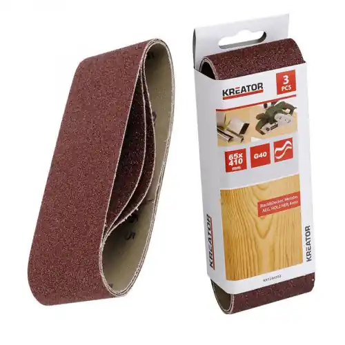 Certifié Lot de 3 bandes de ponçage – grain 80 – 65 x 410 mm – Kreator