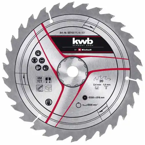 Lame de scie 200 x 16 x 2,8 mm, 20 dents – KWB by Einhell Expédié Aujourd&rsquo;hui