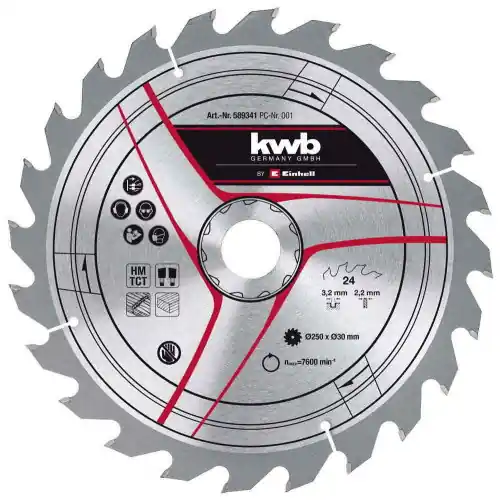 Achat Immédiat Lame pour scie sur table diamètre 250x30x3,2 mm, 24 dents – KWB by Einhell