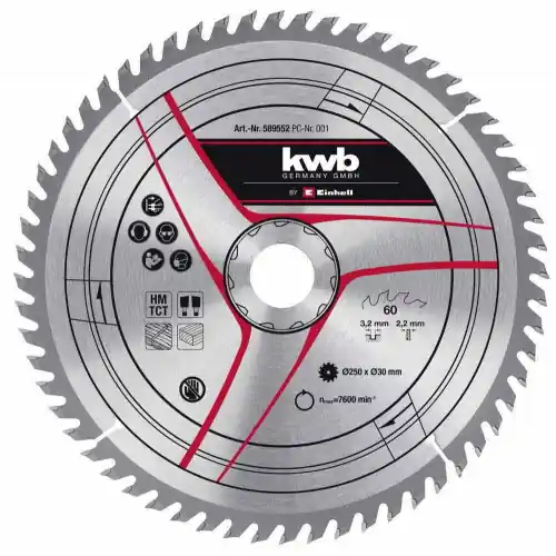 Top Vente Lame pour scie sur table diamètre 250x30x3,2 mm, 60 dents – KWB by Einhell