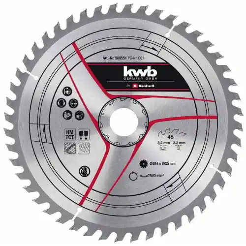 Retour Gratuit Lame pour scie sur table diamètre 254x30x 3,2 mm, 48 dents – KWB by Einhell