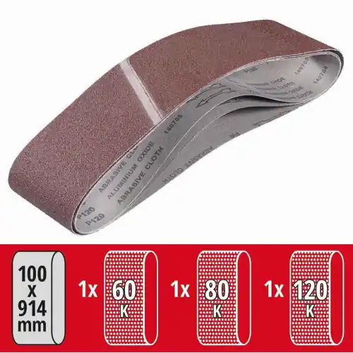 Prix Bas Lot de 3 bandes de ponçage 100×915 mm – KWB by Einhell