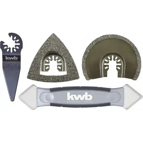 Vente Directe Set de 4 outils multifonctions pour le carrelage (1 râpe, 2 lames de scie, 1 grattoir) – KWB by Einhell