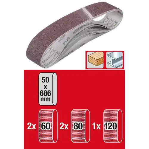 Authentique Set de 5 bandes à poncer 50 x 686 mm – KWB by Einhell