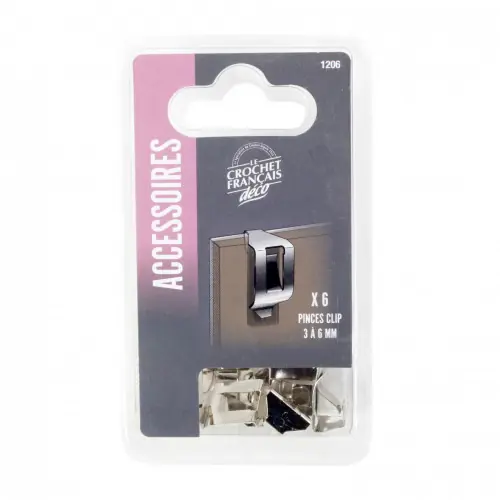 Lot de 6 pinces clip 3-6 mm pour sous-verre LE CROCHET FRANCAIS L.20 x l.15 mm - LE CROCHET FRANCAIS Acheter Direct