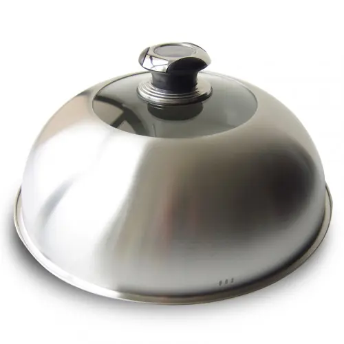 Cloche de cuisson vitrée en inox - à poignée avec thermomètre intégré - Ø 31,5 cm - LE MARQUIER Nouvel Arrivage