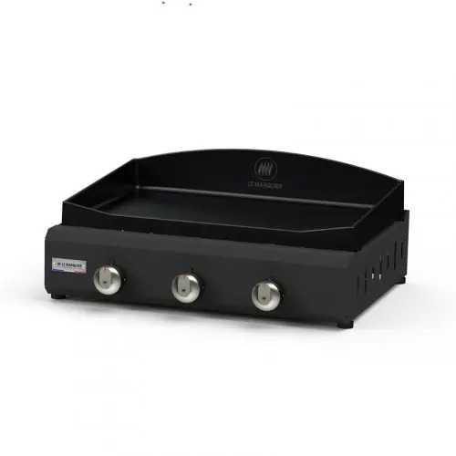 Certifié Plancha gaz Exclusive Amalia 360 – 3 brûleurs double paroi – pieds reglables – Noir – LE MARQUIER