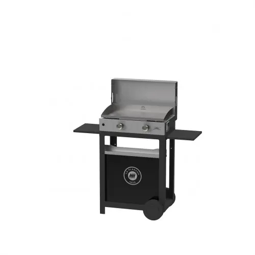Seulement Aujourd&rsquo;hui Plancha gaz inox – Duo Edition – Chariot noir – Couvercle inox – 2 brûleurs 4 kW – LE MARQUIER