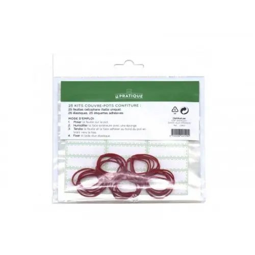 Prix Bas Couvre pot confiture 25 feuilles cellophane + élastiques + étiquettes – LE PRATIQUE