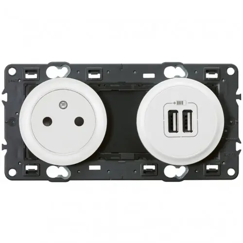 Celiane 2 pôles + terre & USB 1500mA blanc - LEGRAND Usine Directe