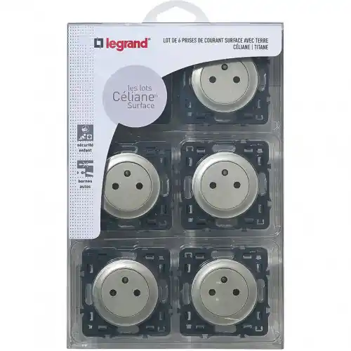 Soldes Celiane 6pc 2 pôles + terre à composé titane - LEGRAND