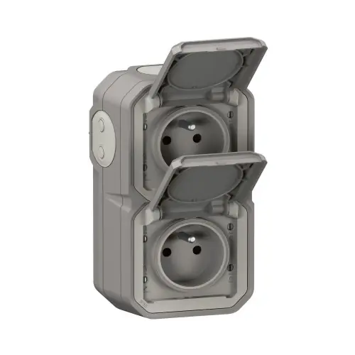 Achetez Aujourd'hui Double prise avec terre vertical étanche saillie Plexo, LEGRAND, gris - LEGRAND