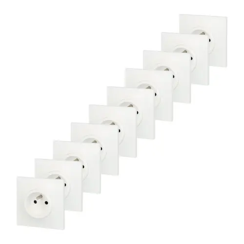 Lot de 10 prises avec terre Neptune, blanc, LEGRAND - LEGRAND Bon Marché