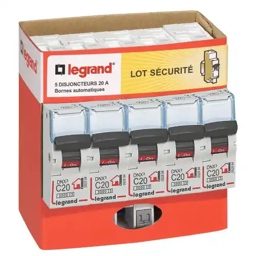 Prix Choc Lot de 5 disjoncteurs automatiques phase + neutre LEGRAND 20 A - LEGRAND