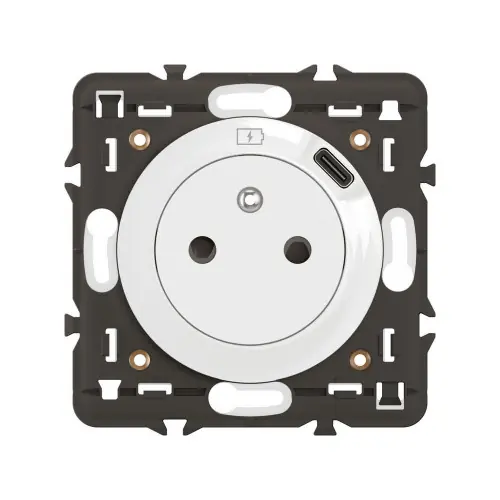 Prise avec terre et prise chargeur usb, prise unique, LEGRAND Céliane, blanc - LEGRAND Must-Have