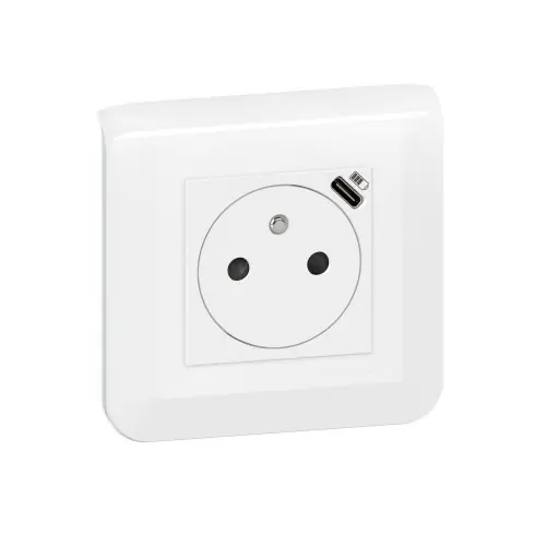 Acheter Direct Prise avec terre et USB C, LEGRAND Mosaic, blanc - LEGRAND