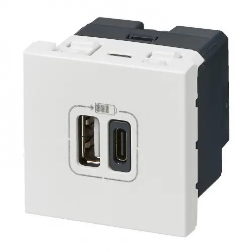 Prise double avec USB C et A, LEGRAND Mosaic, blanc - LEGRAND Dernier Modèle