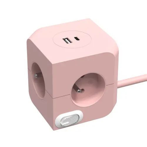 Bloc multiprise Power Cube rose 4 prises 16 A – 2 ports USB 3680 W – Link2home Jusqu&rsquo;à Épuisement Des Stocks