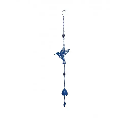 Carillon colibri bleu 17,5 x 6,5 x 92 cm – acier époxy – cloche décorative – Louis Moulin Dernière Chance