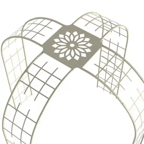 Satisfait Ou Remboursé Gloriette tube carré 20 mm beige 250 x 50 x 240 cm - acier époxy - toit motif rosace - Louis Moulin