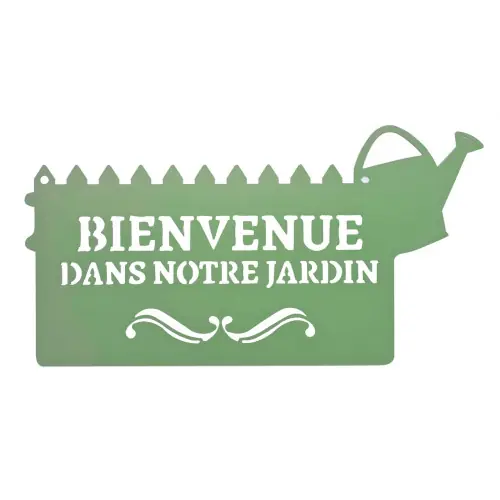 Must-Have Pancarte décorative en métal "Bienvenue" - 31x16,5cm - vert pâle - Louis Moulin