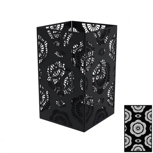 Nouvelle Collection Photophore carré noir charbon 17,5 x 17,5 x 30 cm - acier époxy - motif fleur - Louis Moulin