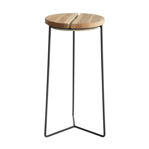 Sellette industrielle haute fer rond plateau bois - 61x30 cm - Acier époxy - Louis Moulin Nouvel Arrivage