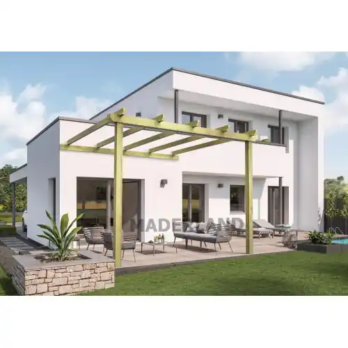 Quantité Limitée Pergola en bois adossée – modèle LLORET – 300 x 300 cm – Maderland