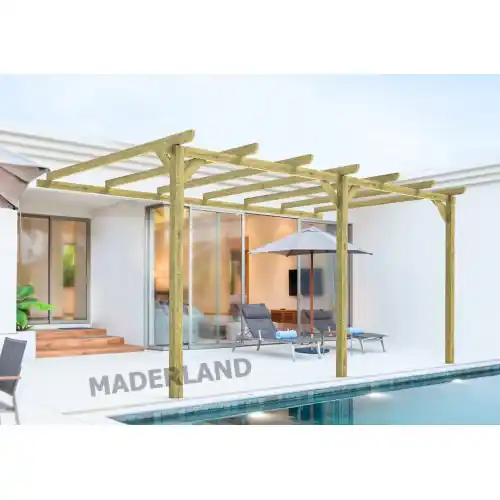 Vente Directe Pergola en bois adossée – modèle OVIEDO – 510 x 420 cm – Maderland