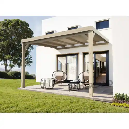 Achat Immédiat Pergola en bois adossée – modèle REIMS – 400 x 400 cm – Maderland